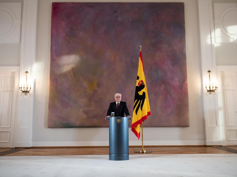 Bundespräsident Frank-Walter Steinmeier äußert sich in einer Ansprache im Schloss Bellevue zur aktuellen Lage in der Corona-Pandemie. Foto: Bernd von Jutrczenka/dpa