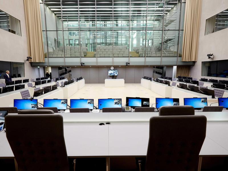 Der Gerichtssaal des Internationalen Strafgerichtshofes in Den Haag. Foto: Martijn Beekman/ANP/dpa/Archivbild