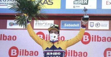 Primoz Roglic hat das Zeitfahren zum Auftakt der Baskenland-Rundfahrt gewonnen. Foto: H.Bilbao/EUROPA PRESS/dpa