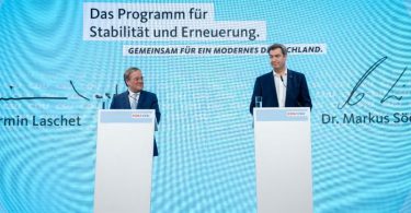 CDU-Chef Armin Laschet und CSU-Chef Markus Söder stellten das Programm für die Bundestagswahl vor. Foto: Kay Nietfeld/dpa