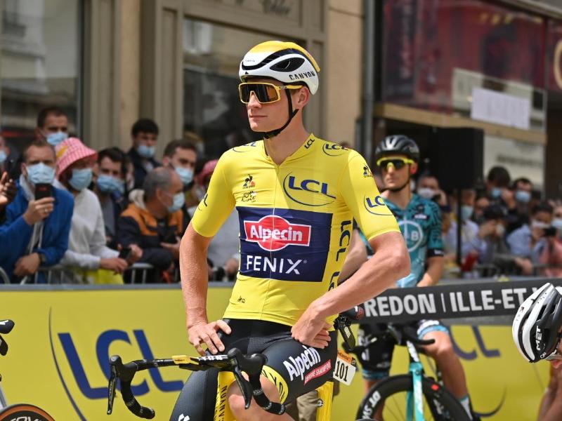 Der Niederländer Mathieu van der Poel wird beim Einzelzeitfahren der 5. Etappe das Gelbe Trikot wohl abgeben müssen. Foto: David Stockman/BELGA/dpa
