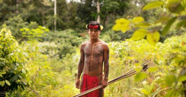 Ein junger Waiāpi-Jäger in Brasilien hält Pfeil und Bogen in seiner Hand. Foto: Target/Nehberg/dpa