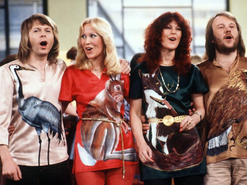 Die schwedische Popgruppe Abba 1978 mit (l-r) Björn Ulvaeus, Agnetha Fältskog, Anni-Frid Lyngstad und Benny Andersson. Foto: Schilling/dpa