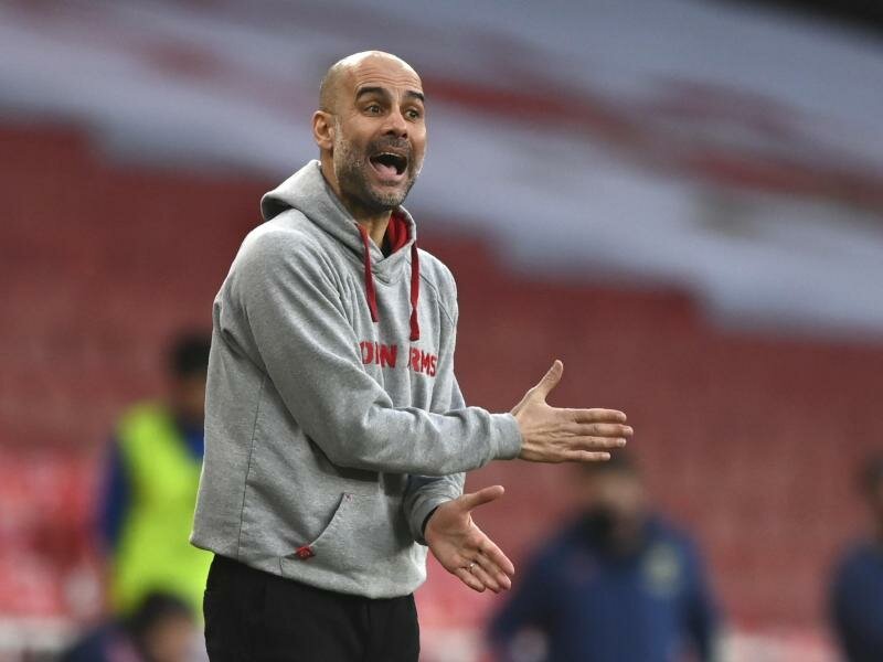 City-Coach Pep Guardiola lehnt die Idee, die WM alle zwei Jahre stattfinden zu lassen, nicht ab. Foto: Shaun Botterill/Pool Getty/AP/dpa