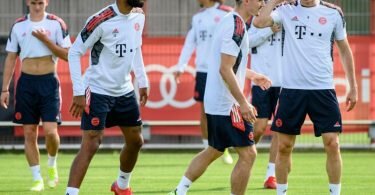 Abschlusstraining der Spieler des FC Bayern in München. Foto: Matthias Balk/dpa