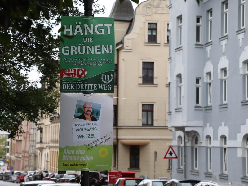 Eines der nun verbotenen Wahlplakate gegen die Grünen in Zwickau. Foto: Bodo Schackow/dpa-Zentralbild/dpa