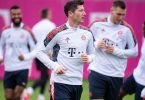 Wollen mit einem Sieg über Dynamo Kiew in der Champions League die Tabellenführung festigen: Die Bayern-Spieler beim Abschlusstraining. Foto: Sven Hoppe/dpa
