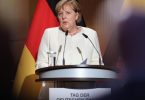 Bundeskanzlerin Angela Merkel (CDU) spricht beim Festakt zum Tag der Deutschen Einheit in der Händel-Halle. Foto: Jan Woitas/dpa POOL/dpa
