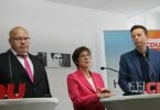 Peter Altmaier (v. l.), Annegret Kramp-Karrenbauer und Saar-CDU-Chef Tobias Hans verkünden in Saarbrücken den Generationswechsel im Landesverband. Foto: Katja Sponholz/dpa