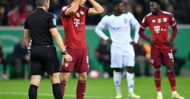 Ein Einsatz von Bayerns Leon Goretzka (2.v.l.) gegen Union Berlin ist noch ungewiss. Foto: Marius Becker/dpa