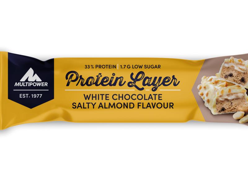 Der «Multipower Protein Layer White Chocolate Salty Almond» könnte Spuren von Erdnüssen enthalten. Betroffen sind Riegel mit den Chargennummern 23778, 25259 und 26114. Foto: Multipower/lebensmittelwarnung.de/dpa-infocom