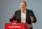 SPD-Kanzlerkandidat Olaf Scholz spricht beim Landesparteitag der SPD in Brandenburg. Foto: Monika Skolimowska/dpa-Zentralbild/dpa