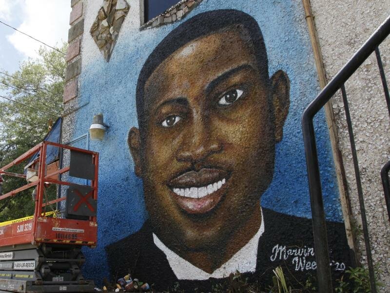 Ein Wandgemälde von Ahmaud Arbery in Brunswick. Foto: Sarah Blake/AP/dpa