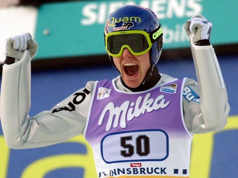 Historischer Triumph: Sven Hannawald gewann 2002 als erster Athlet alle vier Springen der Vierschanzentournee. Foto: Frank Leonhardt/dpa