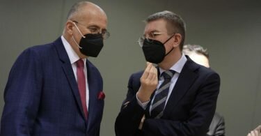 Lettlands Außenminister Edgars Rinkevics (rechts) hatte nach einem Appell der Ukraine an Ausländer, freiwillig mitzukämpfen, das Parlament angerufen. (Im Bild mit Polens Außenminister Zbiegniew Rau). Foto: Virginia Mayo/AP/dpa