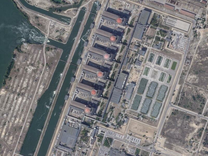 Satellitenfoto des Kernkraftwerks Saporischschja in Enerhodar. Foto: Planet Labs Pbc/Planet Labs PBC via AP/dpa