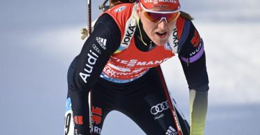Olympiasiegerin Denise Herrmann gewann den Sprint in Kontiolahti. Foto: Vesa Moilanen/Lehtikuva/AP/dpa