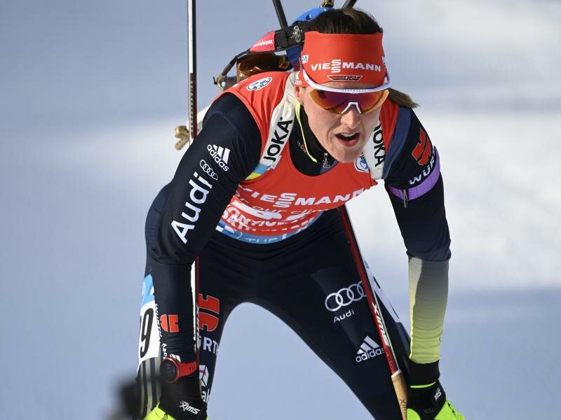Olympiasiegerin Denise Herrmann gewann den Sprint in Kontiolahti. Foto: Vesa Moilanen/Lehtikuva/AP/dpa