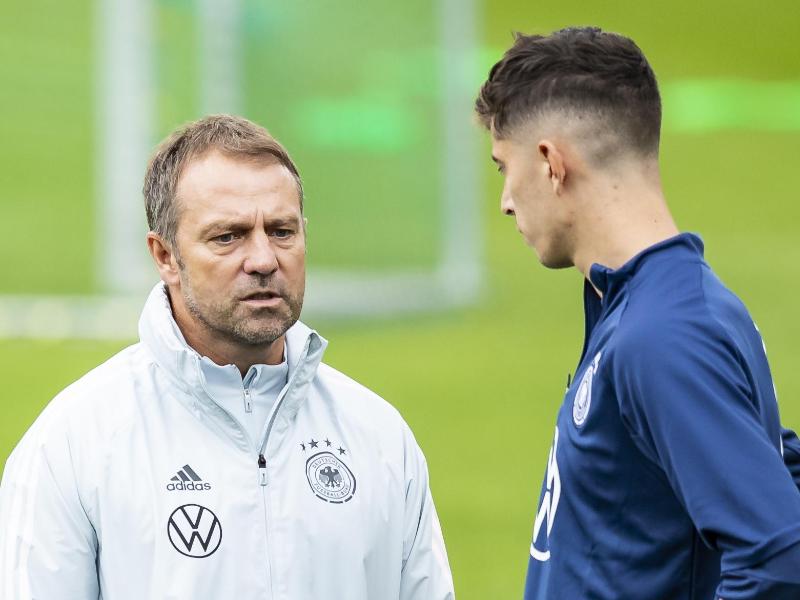 Bundestrainer Hansi Flick (l) und Kai Havertz. Foto: Tom Weller/dpa