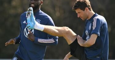 Thomas Müller beim Training der Nationalmannschaft. Foto: Arne Dedert/dpa