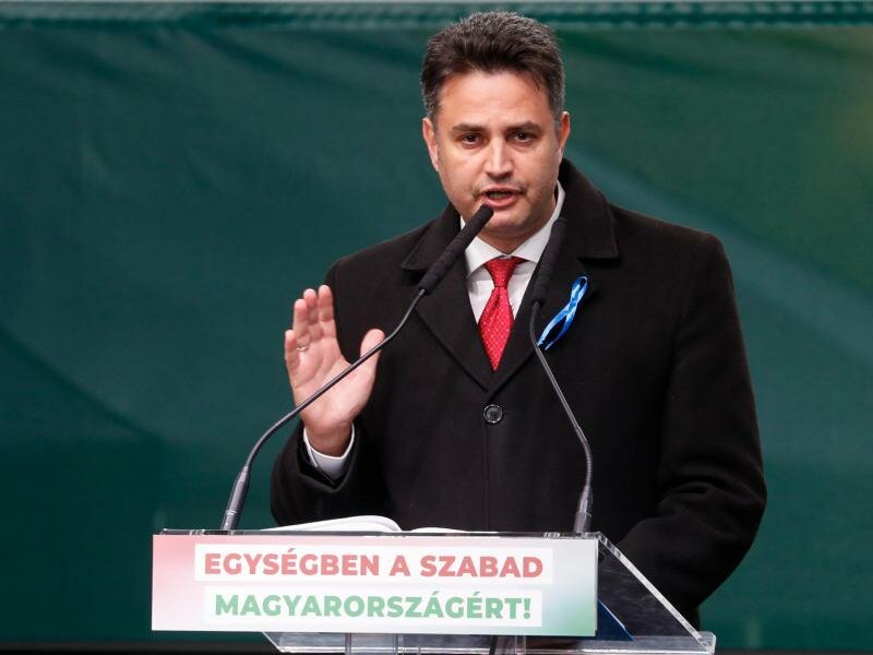 Peter Marki-Zay, ungarischer Oppositionskandidat, bei einer Rede in Budapest. Foto: Laszlo Balogh/AP/dpa