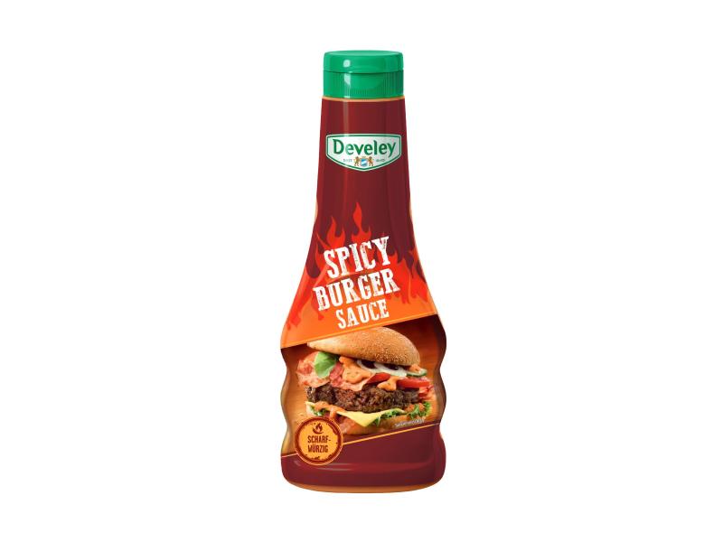 Der bayerische Hersteller Develey ruft das Produkt «Spicy Burger Sauce» zurück. Wegen eines falschen Etiketts ist nicht zu erkennen, das es Milcheiweiß enthält. Foto: develey.de/dpa-infocom