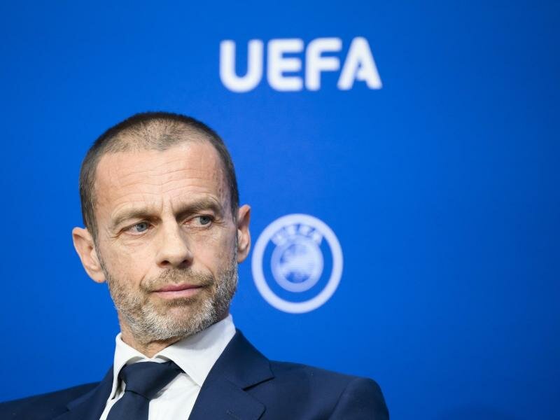 Aleksander Ceferin, UEFA-Präsident, während einer Pressekonferenz nach der Sitzung des UEFA-Exekutivkomitees. Foto: Jean-Christophe Bott/KEYSTONE/dpa