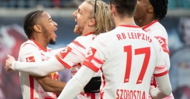 Grund zum Jubel:&nbsp;RB Leipzig ist das erfolgreichste Bundesliga-Team der Rückrunde. Foto: Sebastian Kahnert/dpa