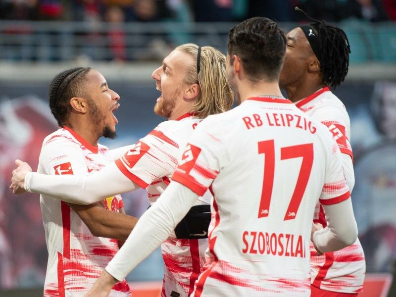 Grund zum Jubel:&nbsp;RB Leipzig ist das erfolgreichste Bundesliga-Team der Rückrunde. Foto: Sebastian Kahnert/dpa