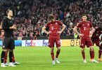 Bayerns Torwart Manuel Neuer, Thomas Müller, Robert Lewandowski, Dayot Upamecano zeigten sich enttäuscht. Foto: Angelika Warmuth/dpa