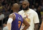 Lakers-Star LeBron James (r) ist bei den diesjährigen NBA-Playoffs nur Zuschauer - Chris Paul mit den Phoenix Suns dabei. Foto: Rick Scuteri/AP/dpa