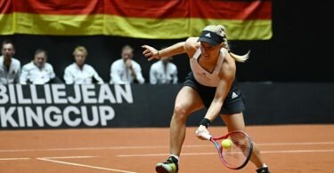 Verlor auch ihr zweites Match in Kasachstan: Angelique Kerber. Foto: Paul Zimmer/DTB/dpa