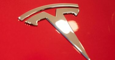Das Tesla-Logo auf einem&nbsp;Fahrzeug in einem&nbsp;Berliner Showroom. Der Konzern kann weiterhin mit Rekordzahlen glänzen. Foto: Christophe Gateau/dpa