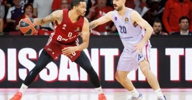 Bayerns Topscorer in Spiel vier gegen den FC Barcelona: Nick Weiler-Babb (l). Foto: Matthias Balk/dpa