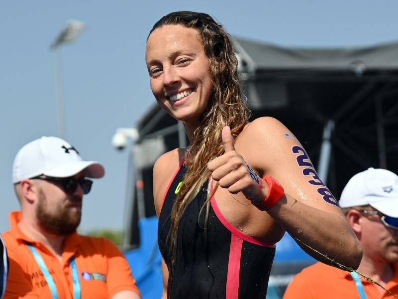 Holte Silber über 10 Kilometer im Freiwasser: Leonie Beck. Foto: Gian Mattia D'alberto/LaPresse via ZUMA Press/dpa