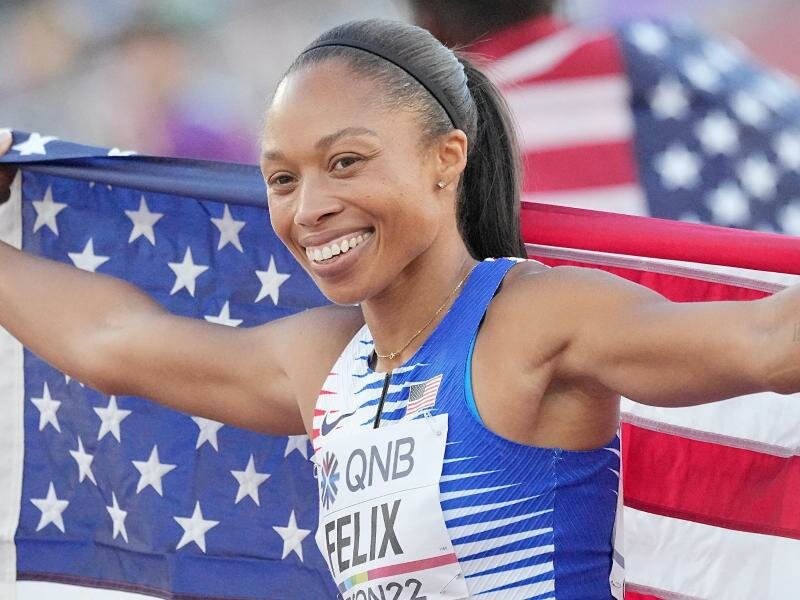 Die mehrfache Sprint-Weltmeisterin Allyson Felix aus USA, hat mit ihrem Team Bronze geholt. Foto: Michael Kappeler/dpa