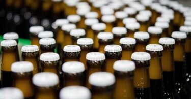 Bierflaschen mit Kronkorken laufen durch die Produktion einer Brauerei. Die weltweite Bierproduktion könnte im laufenden Jahr zurückgehen. Foto: Rainer Jensen/dpa