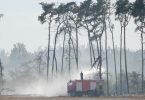 Feuerwehr löscht einen Waldbrand im Landkreis Elbe-Elster. Foto: Sebastian Willnow/dpa