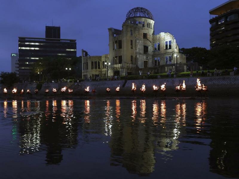 Blick auf das Friedensdenkmal in Hiroshima. Foto: --/kyodo/dpa