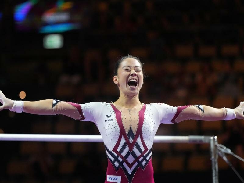 Kim Bui ist mit Deutschlands Turnerinnen auf Kurs Mannschaftsfinale in München. Foto: Soeren Stache/dpa
