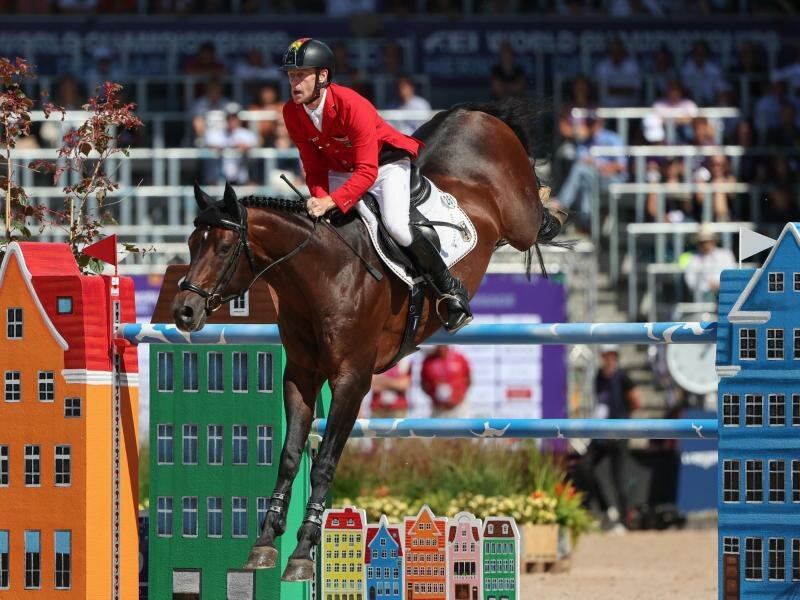 Überzeugte mit einer fehlerfreien Runde: Marcus Ehning auf Stargold. Foto: Friso Gentsch/dpa