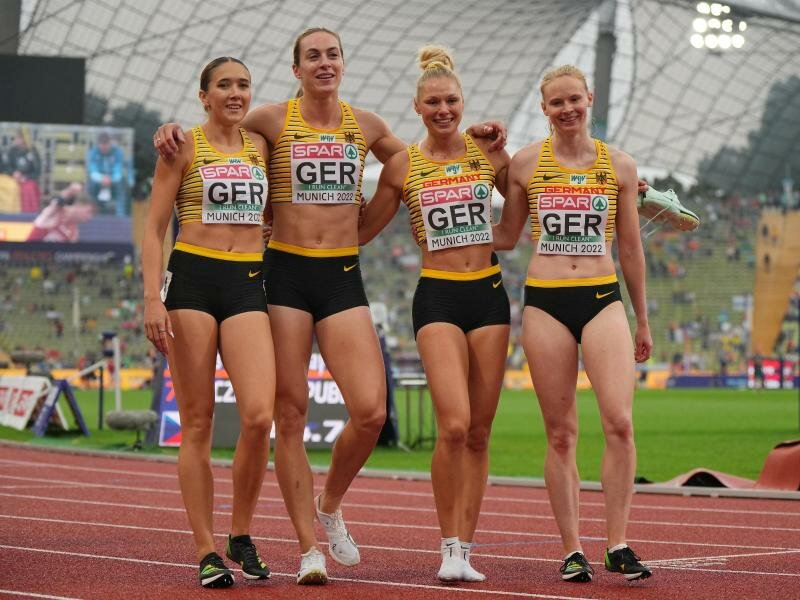 Auch ohne Gina Lückenkemper sprintete die deutsche 100-Meter-Staffel der Frauen souverän ins Finale. Foto: Soeren Stache/dpa