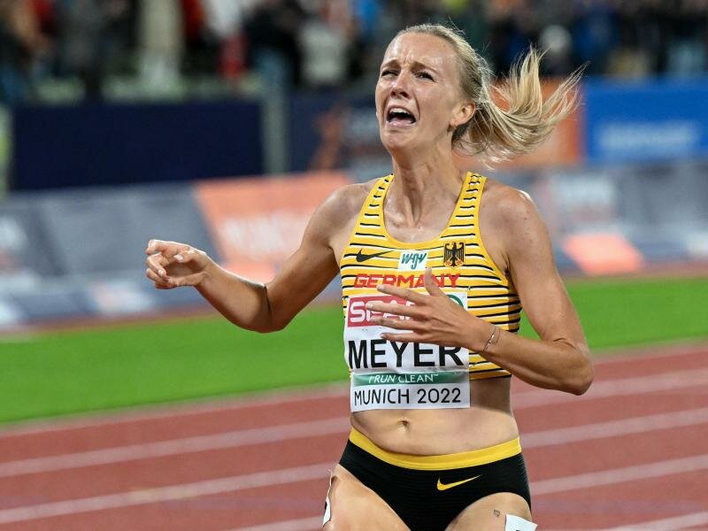 Nach einer Panne bei der WM in Eugene, begeistert Lea Meyer nun bei der EM in München. Foto: Sven Hoppe/dpa