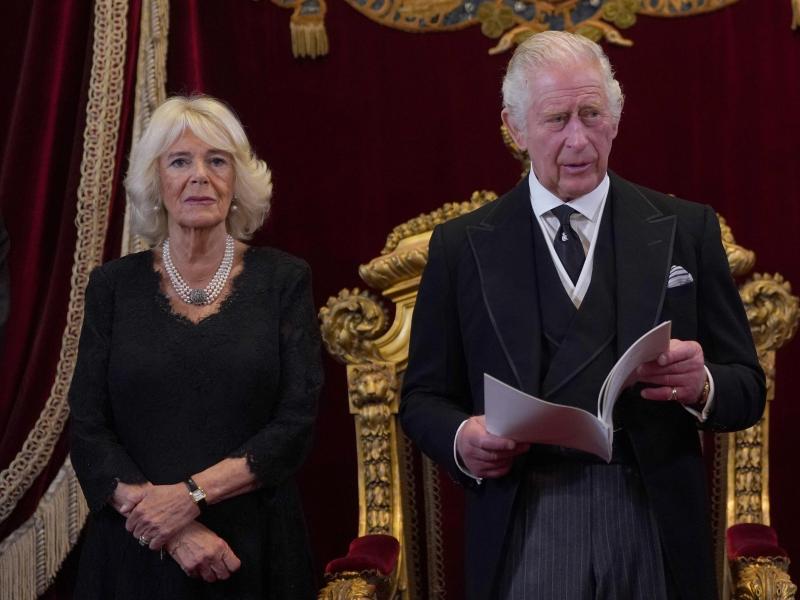 König Charles III. und Königin Camilla beim Beitrittskongresses im St. James's Palace. Foto: Victoria Jones/PA Wire/dpa
