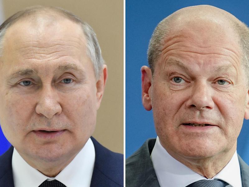 Erstes Telefonat seit dreieinhalb Monaten: Wladimir Putin (l) und Olaf Scholz. Foto: ---Kay Nietfeld/dpa/AP/sputnik/dpa