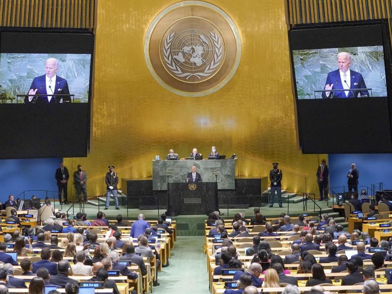US-Präsident Joe Biden erhebt bei der 77. Sitzung der UN-Generalversammlung in New York erneut schwere Vorwürfe gegen Russland. Foto: Mary Altaffer/AP/dpa