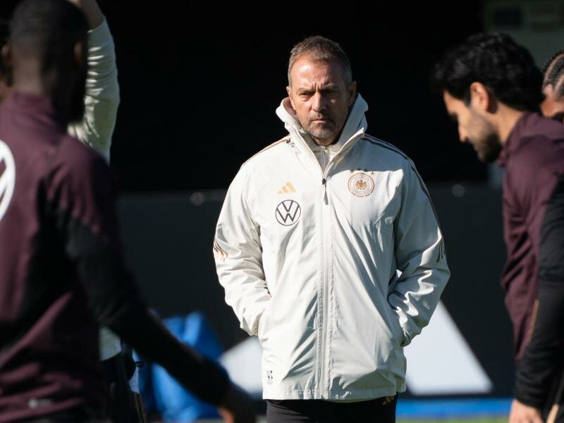 Bundestrainer Hansi Flick bei einer Trainingseinheit der DFB-Auswahl. Foto: Sebastian Gollnow/dpa