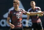 Stürmer Thomas Müller während des Trainings des FC&nbsp;Bayern München. Foto: Sven Hoppe/dpa