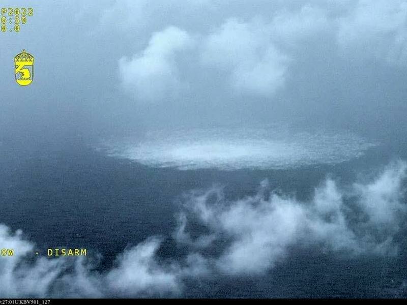 Das Nord Stream 1-Gasleck in der Ostsee, fotografiert aus einem Flugzeug der schwedischen Küstenwache. Foto: Swedish Coast Guard/dpa